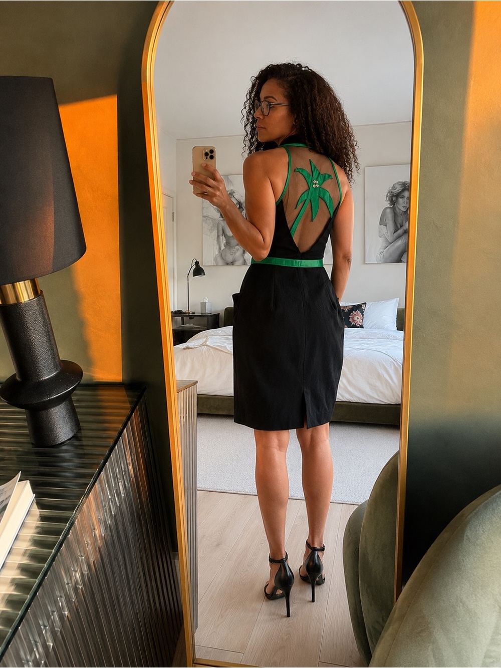 Vintage 80s/90s Climax Karen Okada David Howard Black and Green Dress